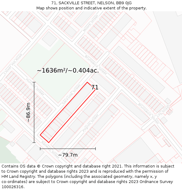 71, SACKVILLE STREET, NELSON, BB9 0JG: Plot and title map
