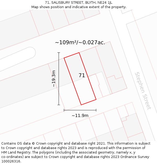 71, SALISBURY STREET, BLYTH, NE24 1JL: Plot and title map