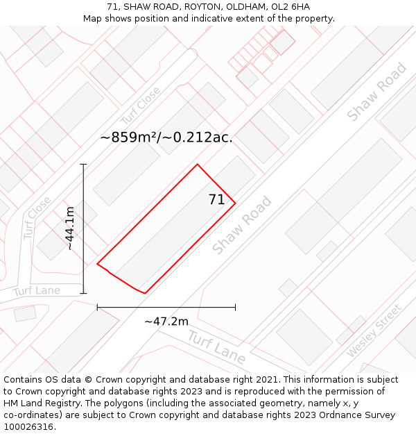 71, SHAW ROAD, ROYTON, OLDHAM, OL2 6HA: Plot and title map