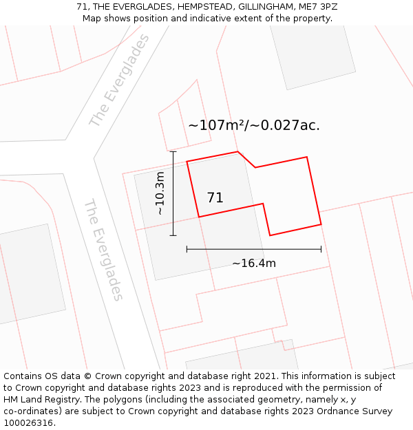 71, THE EVERGLADES, HEMPSTEAD, GILLINGHAM, ME7 3PZ: Plot and title map