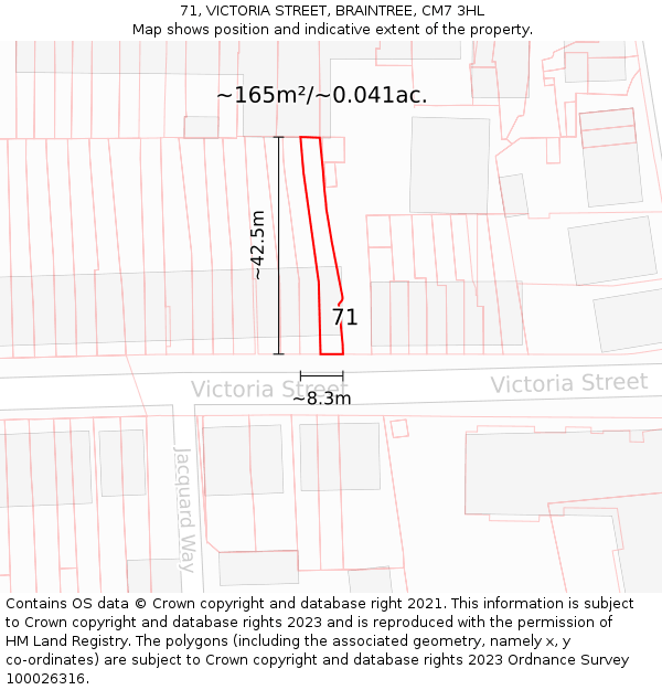 71, VICTORIA STREET, BRAINTREE, CM7 3HL: Plot and title map