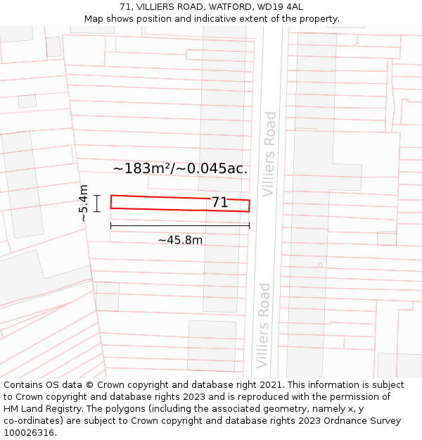 71, VILLIERS ROAD, WATFORD, WD19 4AL: Plot and title map