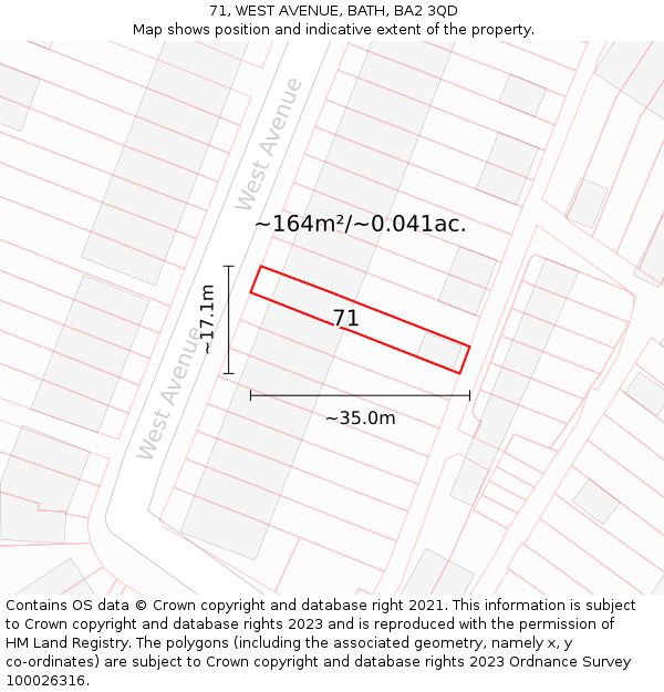 71, WEST AVENUE, BATH, BA2 3QD: Plot and title map