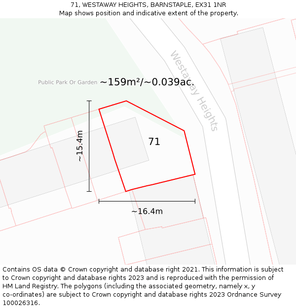 71, WESTAWAY HEIGHTS, BARNSTAPLE, EX31 1NR: Plot and title map