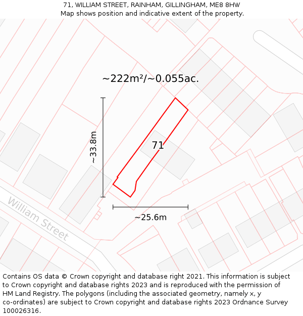 71, WILLIAM STREET, RAINHAM, GILLINGHAM, ME8 8HW: Plot and title map