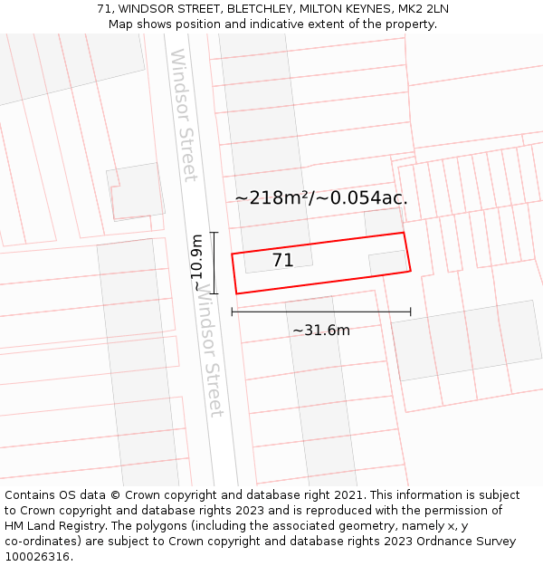 71, WINDSOR STREET, BLETCHLEY, MILTON KEYNES, MK2 2LN: Plot and title map