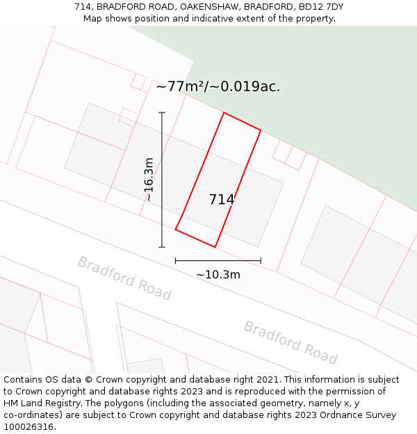 714, BRADFORD ROAD, OAKENSHAW, BRADFORD, BD12 7DY: Plot and title map