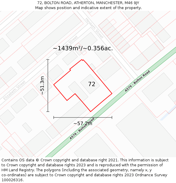 72, BOLTON ROAD, ATHERTON, MANCHESTER, M46 9JY: Plot and title map