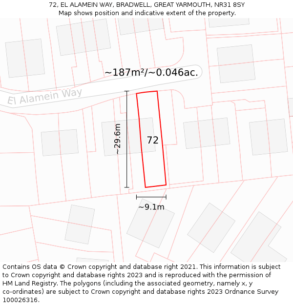 72, EL ALAMEIN WAY, BRADWELL, GREAT YARMOUTH, NR31 8SY: Plot and title map