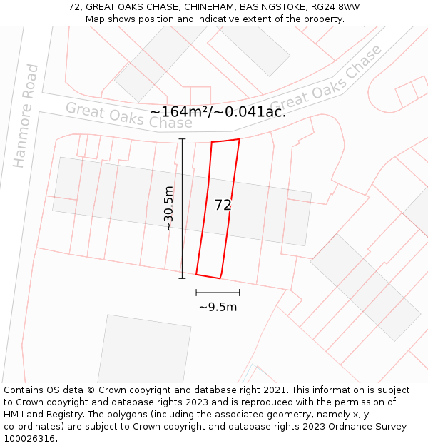 72, GREAT OAKS CHASE, CHINEHAM, BASINGSTOKE, RG24 8WW: Plot and title map