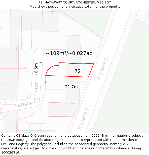 72, HATHAWAY COURT, ROCHESTER, ME1 1QY: Plot and title map
