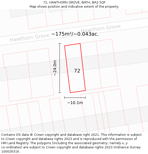72, HAWTHORN GROVE, BATH, BA2 5QF: Plot and title map