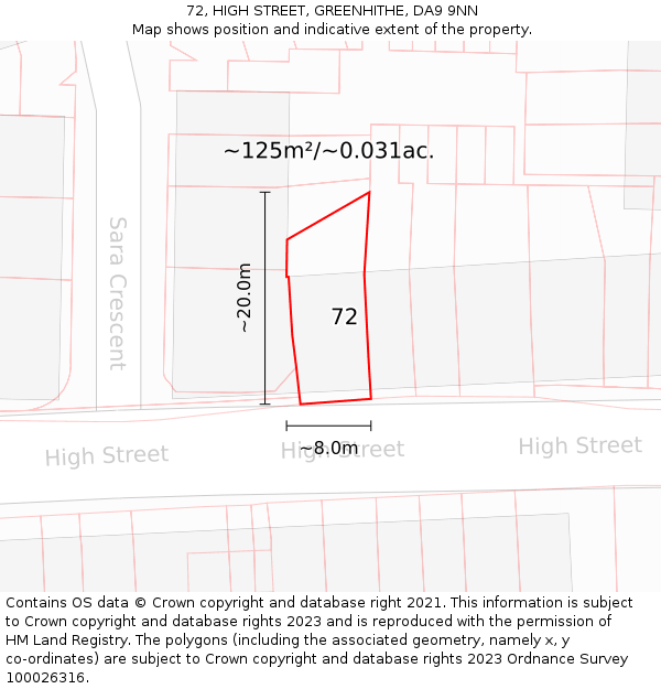 72, HIGH STREET, GREENHITHE, DA9 9NN: Plot and title map
