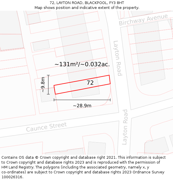 72, LAYTON ROAD, BLACKPOOL, FY3 8HT: Plot and title map