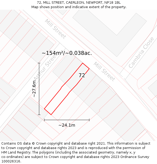 72, MILL STREET, CAERLEON, NEWPORT, NP18 1BL: Plot and title map
