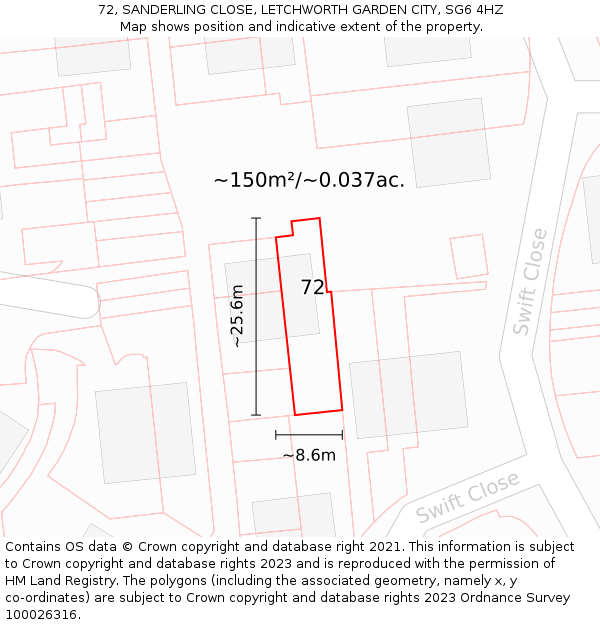 72, SANDERLING CLOSE, LETCHWORTH GARDEN CITY, SG6 4HZ: Plot and title map