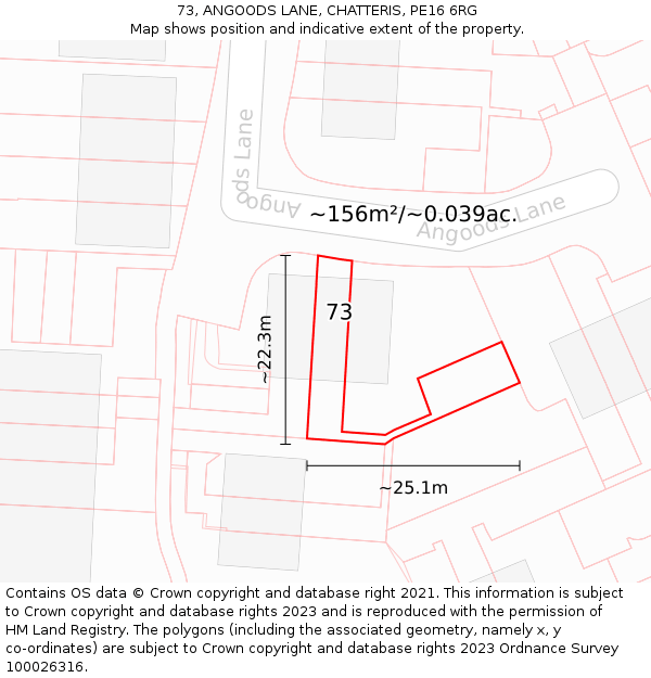 73, ANGOODS LANE, CHATTERIS, PE16 6RG: Plot and title map