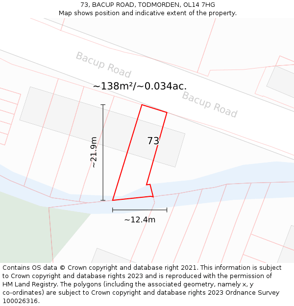 73, BACUP ROAD, TODMORDEN, OL14 7HG: Plot and title map