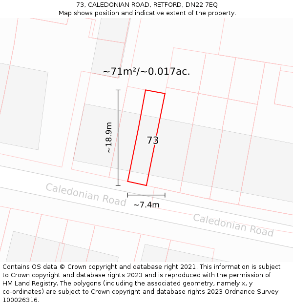 73, CALEDONIAN ROAD, RETFORD, DN22 7EQ: Plot and title map