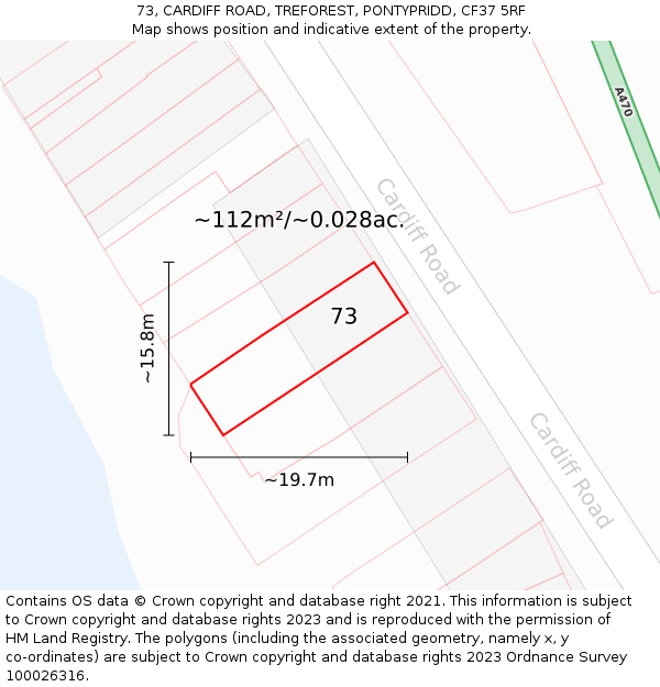 73, CARDIFF ROAD, TREFOREST, PONTYPRIDD, CF37 5RF: Plot and title map