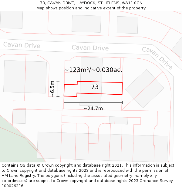 73, CAVAN DRIVE, HAYDOCK, ST HELENS, WA11 0GN: Plot and title map