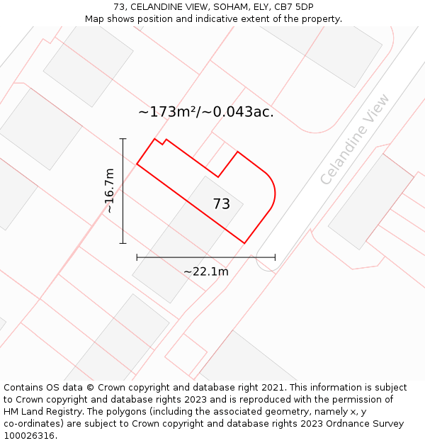73, CELANDINE VIEW, SOHAM, ELY, CB7 5DP: Plot and title map