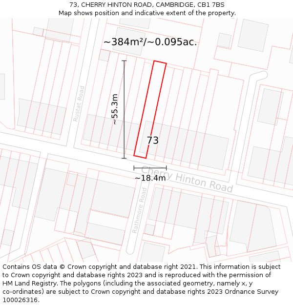 73, CHERRY HINTON ROAD, CAMBRIDGE, CB1 7BS: Plot and title map