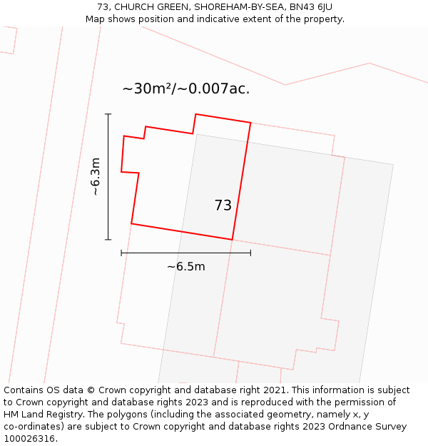 73, CHURCH GREEN, SHOREHAM-BY-SEA, BN43 6JU: Plot and title map