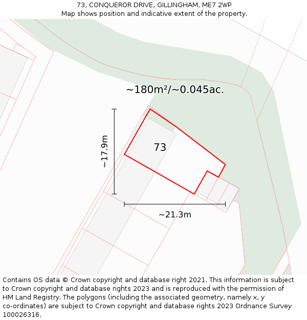 73, CONQUEROR DRIVE, GILLINGHAM, ME7 2WP: Plot and title map