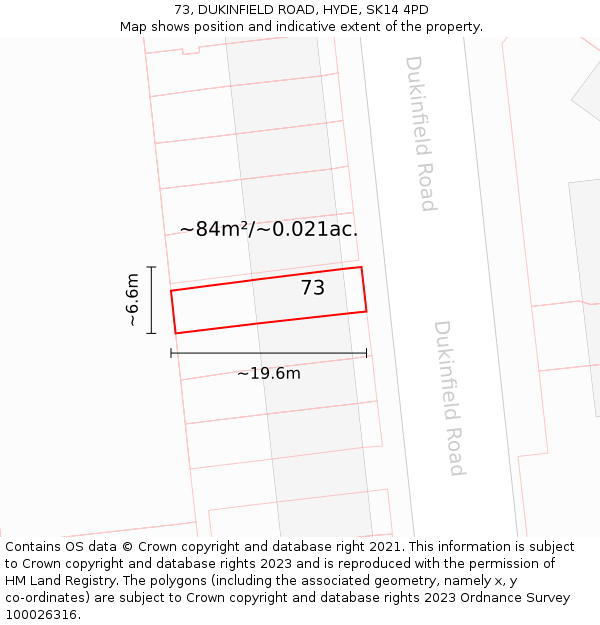 73, DUKINFIELD ROAD, HYDE, SK14 4PD: Plot and title map