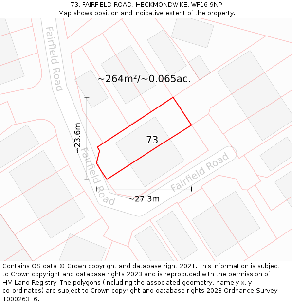 73, FAIRFIELD ROAD, HECKMONDWIKE, WF16 9NP: Plot and title map