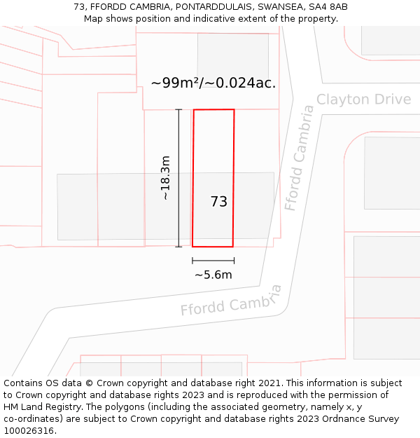 73, FFORDD CAMBRIA, PONTARDDULAIS, SWANSEA, SA4 8AB: Plot and title map