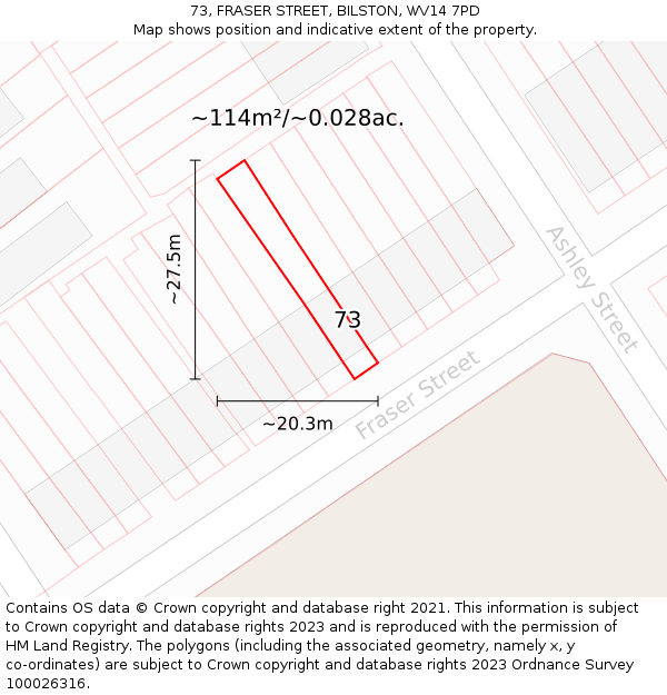 73, FRASER STREET, BILSTON, WV14 7PD: Plot and title map