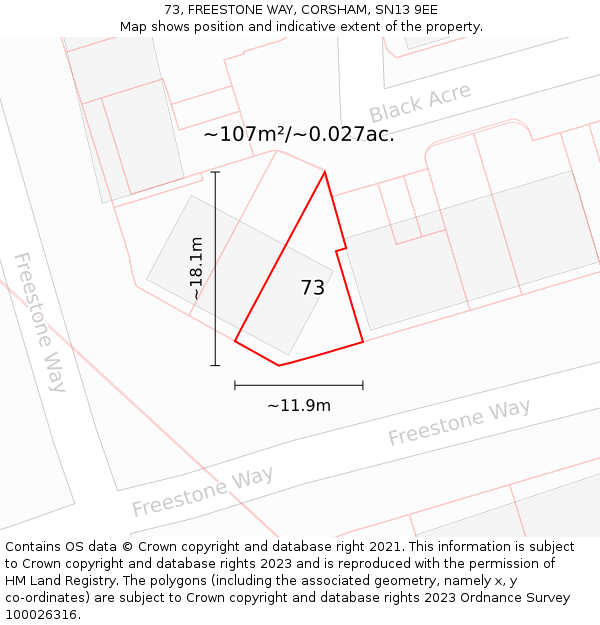 73, FREESTONE WAY, CORSHAM, SN13 9EE: Plot and title map