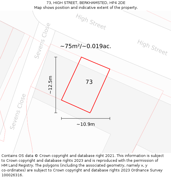 73, HIGH STREET, BERKHAMSTED, HP4 2DE: Plot and title map