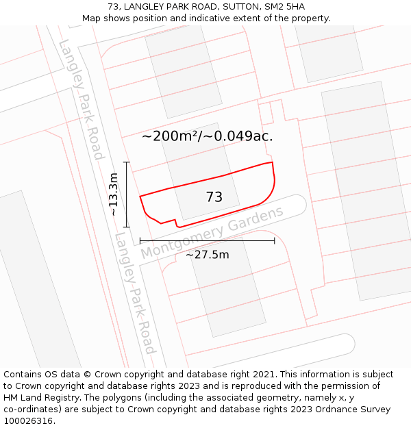 73, LANGLEY PARK ROAD, SUTTON, SM2 5HA: Plot and title map