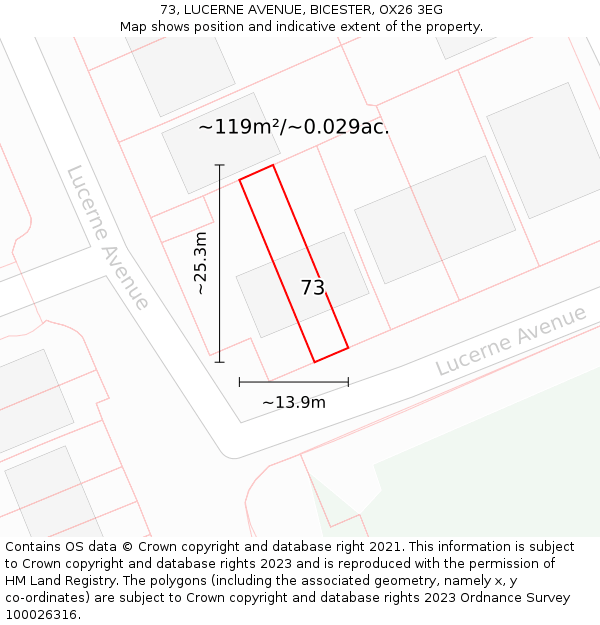 73, LUCERNE AVENUE, BICESTER, OX26 3EG: Plot and title map