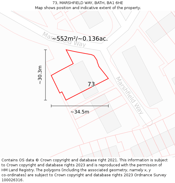 73, MARSHFIELD WAY, BATH, BA1 6HE: Plot and title map