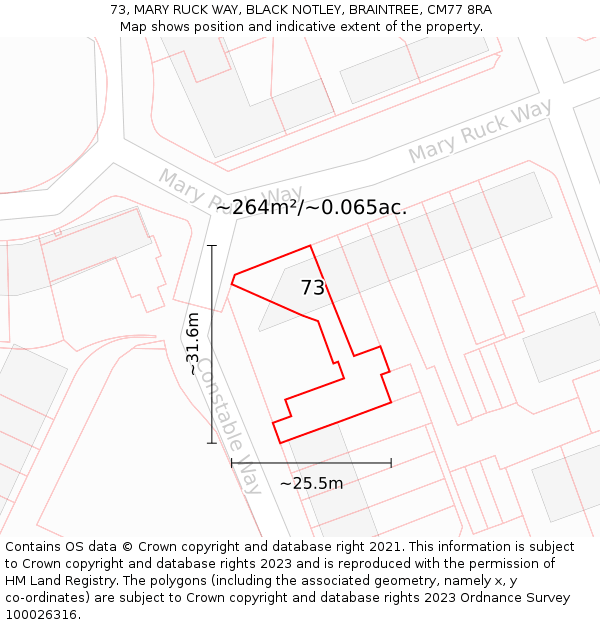 73, MARY RUCK WAY, BLACK NOTLEY, BRAINTREE, CM77 8RA: Plot and title map