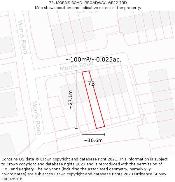 73, MORRIS ROAD, BROADWAY, WR12 7RD: Plot and title map
