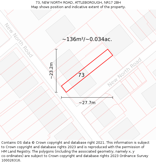 73, NEW NORTH ROAD, ATTLEBOROUGH, NR17 2BH: Plot and title map