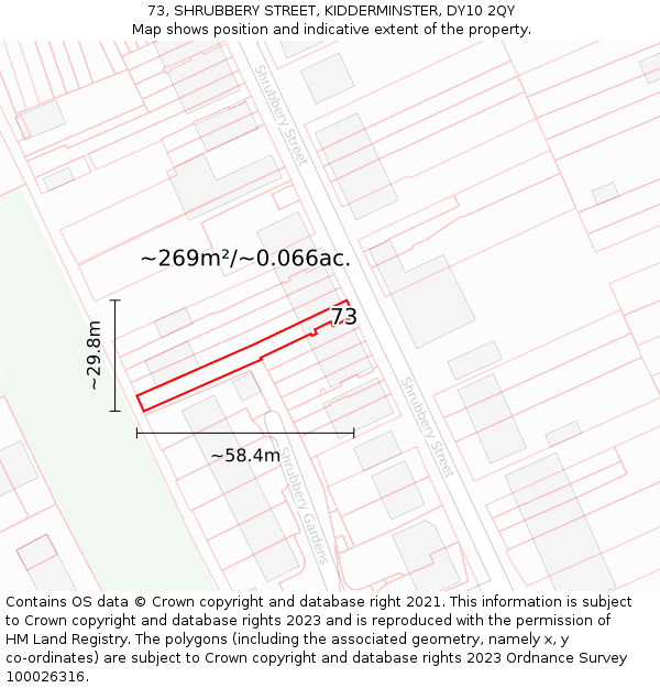 73, SHRUBBERY STREET, KIDDERMINSTER, DY10 2QY: Plot and title map