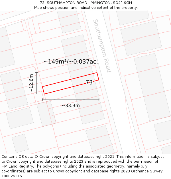 73, SOUTHAMPTON ROAD, LYMINGTON, SO41 9GH: Plot and title map