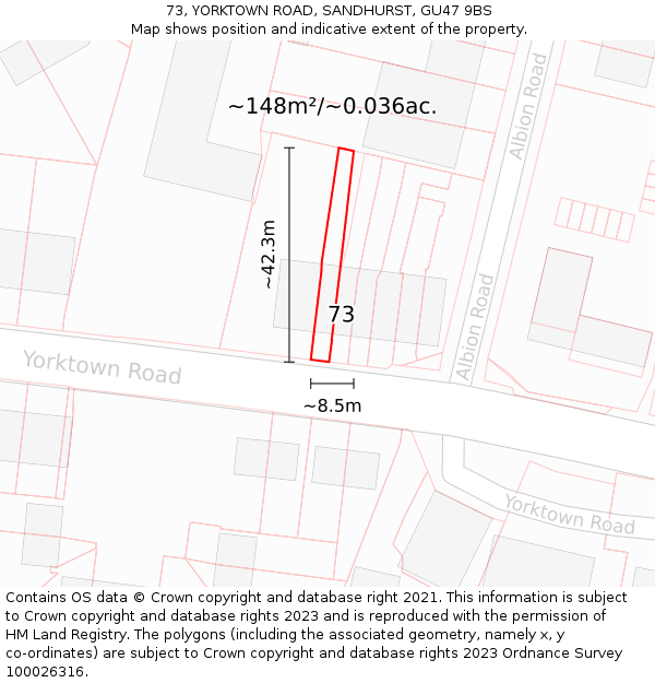 73, YORKTOWN ROAD, SANDHURST, GU47 9BS: Plot and title map