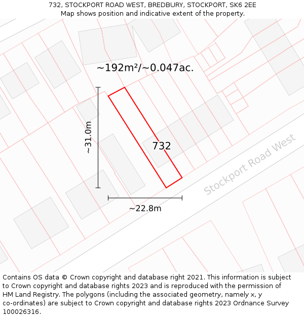 732, STOCKPORT ROAD WEST, BREDBURY, STOCKPORT, SK6 2EE: Plot and title map