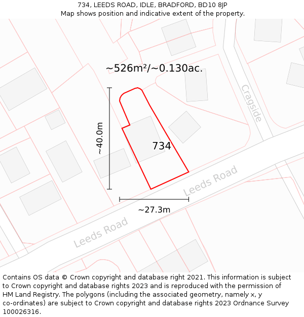 734, LEEDS ROAD, IDLE, BRADFORD, BD10 8JP: Plot and title map