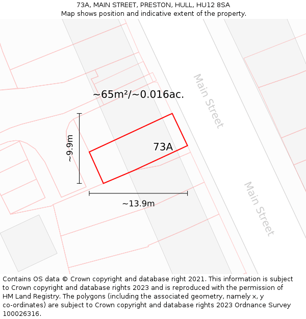 73A, MAIN STREET, PRESTON, HULL, HU12 8SA: Plot and title map