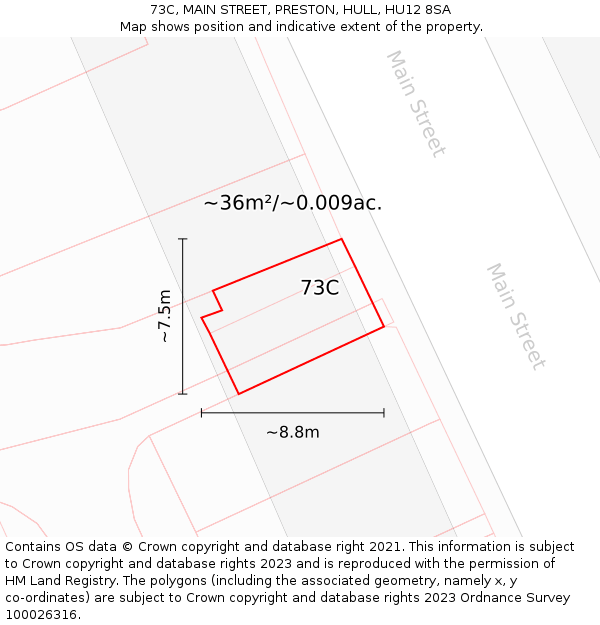 73C, MAIN STREET, PRESTON, HULL, HU12 8SA: Plot and title map