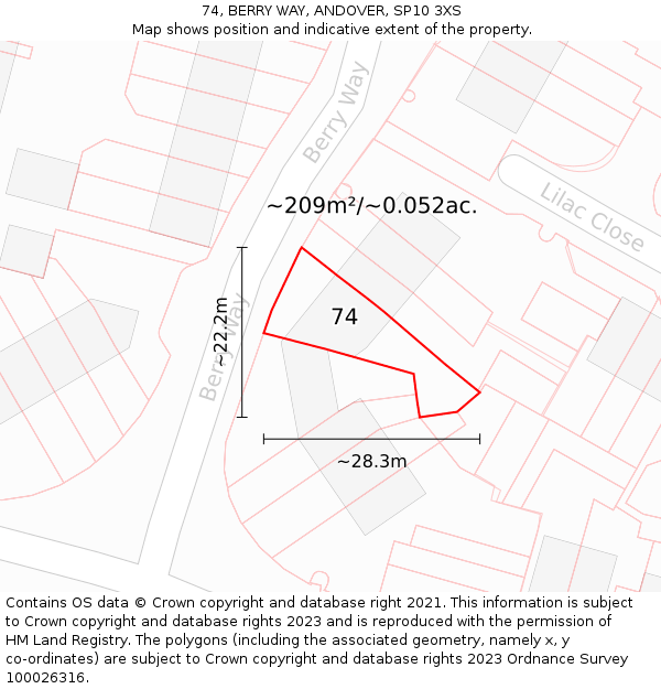 74, BERRY WAY, ANDOVER, SP10 3XS: Plot and title map
