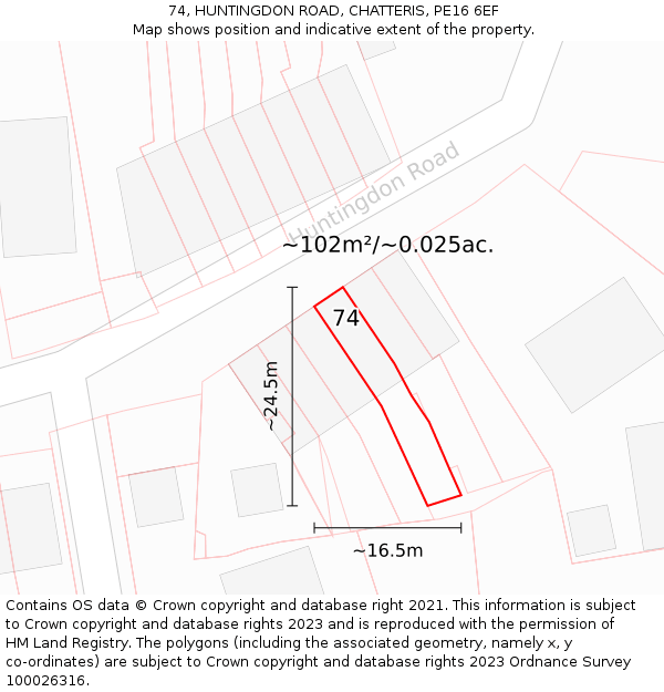 74, HUNTINGDON ROAD, CHATTERIS, PE16 6EF: Plot and title map